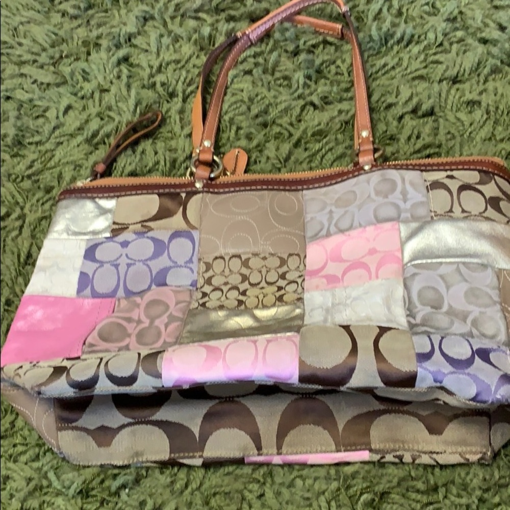 Patchwork Coach bag with genuine leather accents